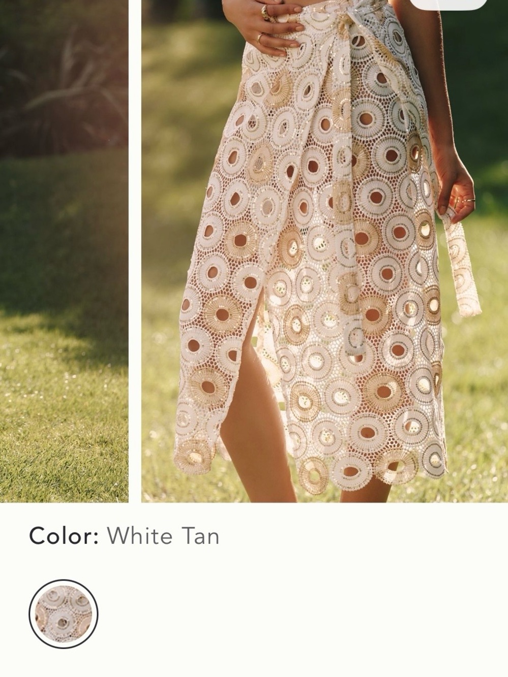 White Tan Crochet Midi Skirt